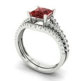 thumbnail image 1 of Clara Pucci 14K White Gold Princess Cut 1Ct Natural Garnet Engagement Ring + Matching Band - Luxury Box Included, 1 of 7