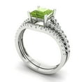thumbnail image 1 of Clara Pucci 14K White Gold Princess Cut 1Ct Natural Peridot Engagement Ring + Matching Band - Luxury Box Included, 1 of 7