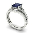 thumbnail image 1 of Clara Pucci 14K White Gold Princess Cut 1Ct Simulated Blue Sapphire Engagement Ring + Matching Band - Luxury Box Included, 1 of 7