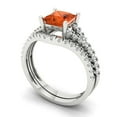 thumbnail image 1 of Clara Pucci 14K White Gold Princess Cut 1Ct Simulated Red Diamond Engagement Ring + Matching Band - Luxury Box Included, 1 of 7