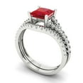 thumbnail image 1 of Clara Pucci 14K White Gold Princess Cut 1Ct Simulated Ruby Engagement Ring + Matching Band - Luxury Box Included, 1 of 7