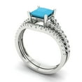 thumbnail image 1 of Clara Pucci 14K White Gold Princess Cut 1Ct Simulated Turquoise Engagement Ring + Matching Band - Luxury Box Included, 1 of 7