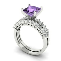 Clara Pucci 14K White Gold Princess Cut 2Ct Simulated Alexandrite Engagement Ring Matching Band - Luxury Box Included