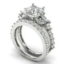 Clara Pucci 14K White Gold Round Cut 1.5Ct Simulated Clear Diamond Engagement Ring   Matching Band - Luxury Box Included