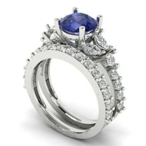 Clara Pucci 14K White Gold Round Cut 1.5Ct Simulated Tanzanite Engagement Ring   Matching Band - Luxury Box Included