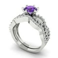 thumbnail image 1 of Clara Pucci 14K White Gold Round Cut 1Ct Natural Amethyst Engagement Ring + Matching Band - Luxury Box Included, 1 of 7