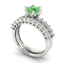 Clara Pucci 14K White Gold Round Cut 1Ct Simulated Green Diamond Engagement Ring Matching Band - Luxury Box Included