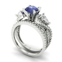 Clara Pucci 14K White Gold Round Cut 1Ct Simulated Tanzanite Engagement Ring   Matching Band - Luxury Box Included