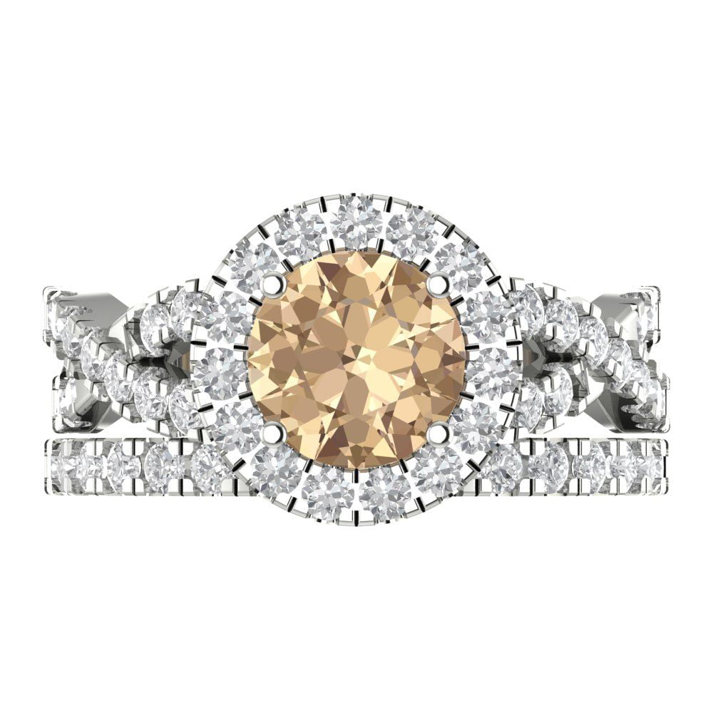 Clara Pucci 14k White Gold Round Cut 1ct Synthetic Yellow Moissanite
