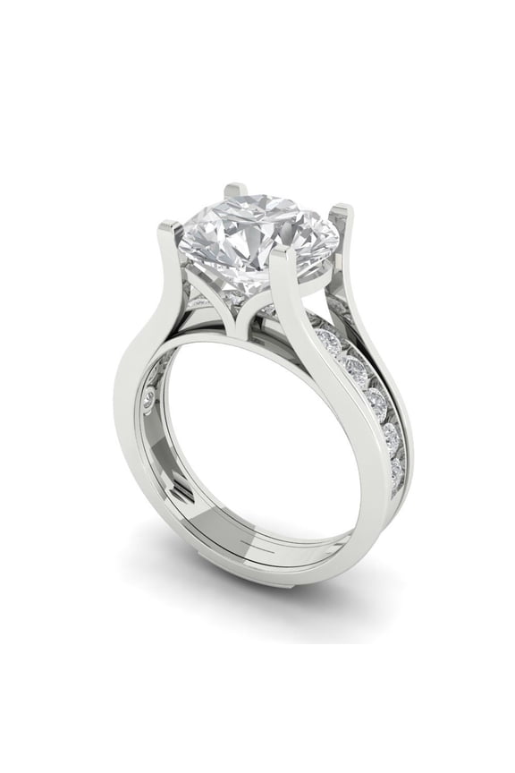 14K White Gold Round Cut 3Ct Simulated Clear Diamond Engagement Ring + Matching Band - Luxury Box Included
