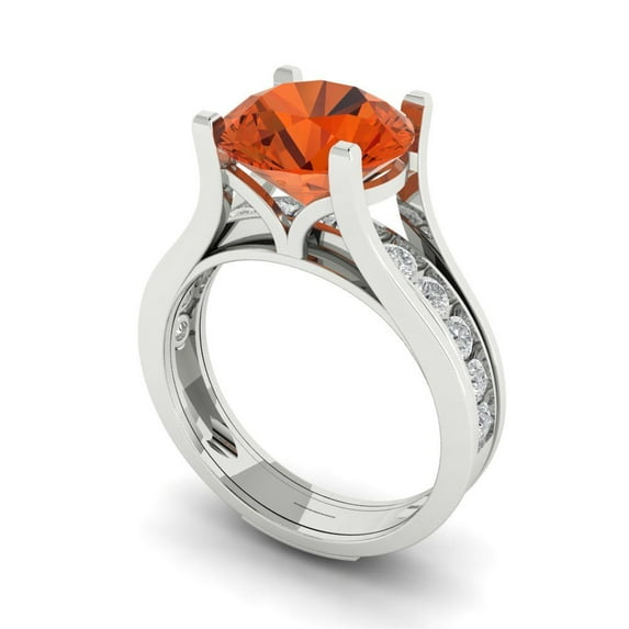 Clara Pucci 14K White Gold Round Cut 3Ct Simulated Red Diamond Engagement Ring + Matching Band - Luxury Box Included