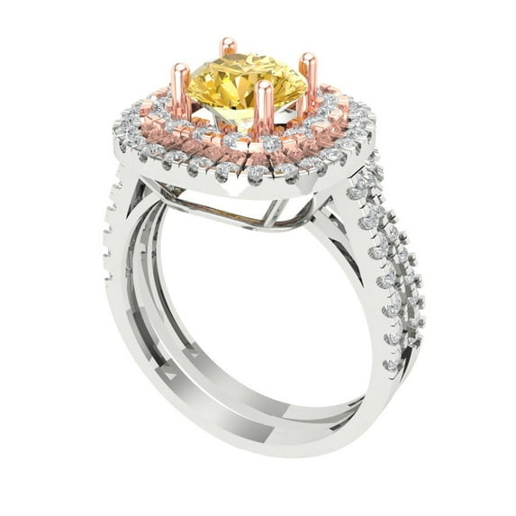 Clara Pucci 14K White/Rose Gold 1.7825 Simulated Yellow Diamond Engraveable Engagement Ring + Wedding Band Set