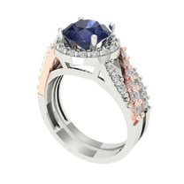 Clara Pucci 14K White/Rose Gold Round Cut 1.5Ct Simulated Blue Sapphire Engagement Ring Matching Band - Luxury Box Included