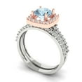 thumbnail image 1 of Clara Pucci 14K White/Rose Gold Round Cut 1Ct Natural Aquamarine Engagement Ring + Matching Band - Luxury Box Included, 1 of 7