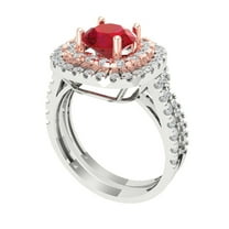 Clara Pucci 14K White/Rose Gold Round Cut 1Ct Simulated Tourmaline Engagement Ring   Matching Band - Luxury Box Included