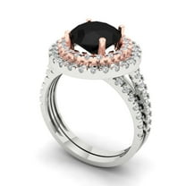 Clara Pucci 14K White/Rose Gold Round Cut 2Ct Natural Onyx Engagement Ring   Matching Band - Luxury Box Included