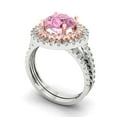 thumbnail image 1 of Clara Pucci 14K White/Rose Gold Round Cut 2Ct Simulated Pink Diamond Engagement Ring + Matching Band - Luxury Box Included, 1 of 7