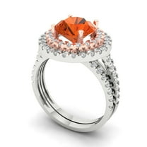 Clara Pucci 14K White/Rose Gold Round Cut 2Ct Simulated Red Diamond Engagement Ring   Matching Band - Luxury Box Included