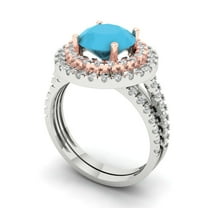 Clara Pucci 14K White/Rose Gold Round Cut 2Ct Simulated Turquoise Engagement Ring   Matching Band - Luxury Box Included