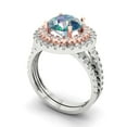 thumbnail image 1 of Clara Pucci 14K White/Rose Gold Round Cut 2Ct Synthetic Blue Moissanite Engagement Ring + Matching Band - Luxury Box Included, 1 of 7