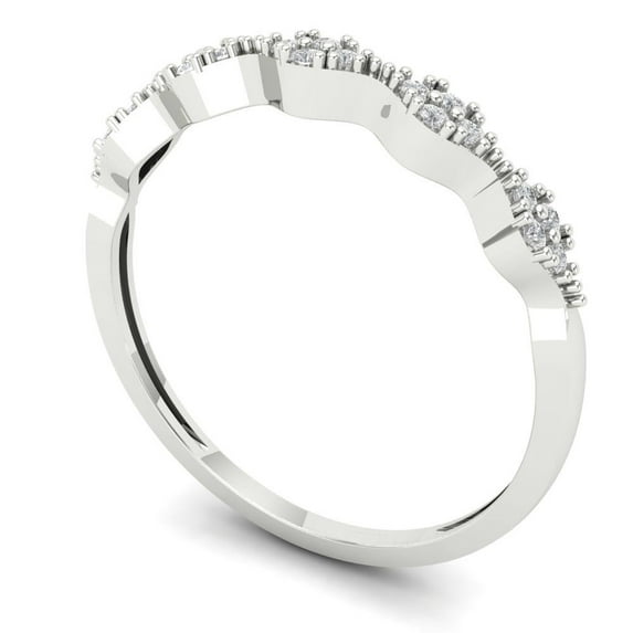 Clara Pucci 14K White Solid Gold Custom Laser Engraved Women's Solid Gold Ring Stackable Statement Band With Round Cut 0.1TCW