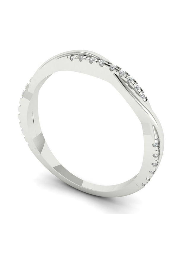 14K White Solid Gold Custom Laser Engraved Women's Solid Gold Ring Stackable Statement Band With Round Cut 0.16TCW