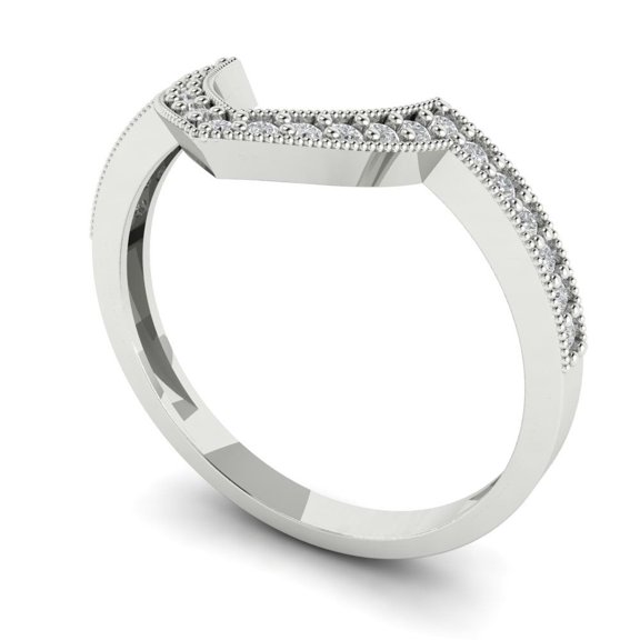 Clara Pucci 14K White Solid Gold Custom Laser Engraved Women's Solid Gold Ring Stackable Statement Band With Round Cut 0.1875TCW