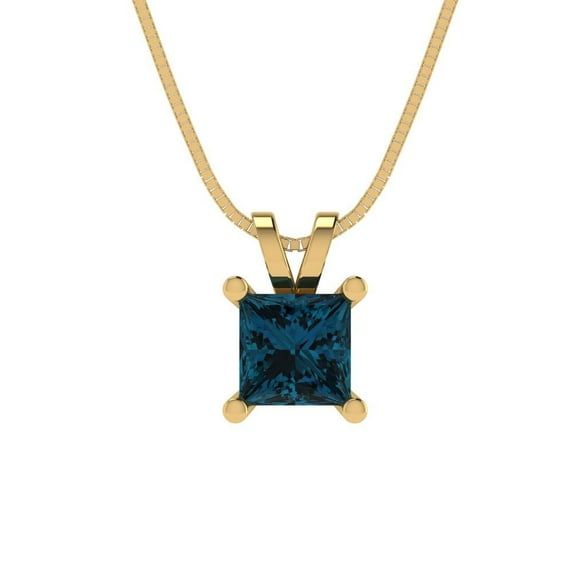 Clara Pucci 14K Yellow Solid Hypoallergenic Gold 0.5Ct Natural London Blue Topaz Princess Cut Solitaire Designer Necklace Pendant For December