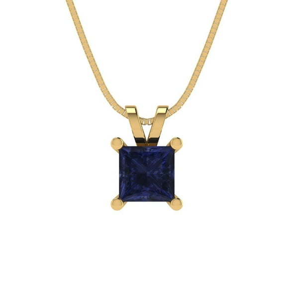 Clara Pucci 14K Yellow Solid Hypoallergenic Gold 0.5Ct Blue Sapphire Princess Cut Solitaire Designer Necklace Pendant For September