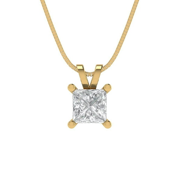 Clara Pucci 14K Yellow Solid Hypoallergenic Gold 0.5Ct Clear Zircon Princess Cut Solitaire Designer Necklace Pendant For April