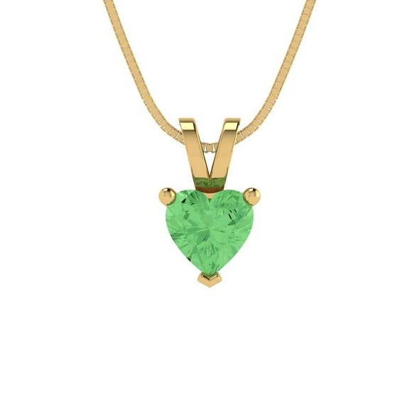 Clara Pucci 14K Yellow Solid Hypoallergenic Gold 0.5Ct Green Zircon Heart Cut Solitaire Designer Necklace Pendant For April