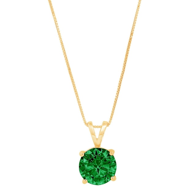 Clara Pucci 14K Yellow Gold 1.5Ct Simulated Emerald Round Brilliant Cut ...