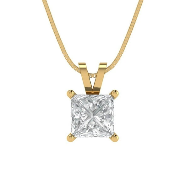 Clara Pucci 14K Yellow Solid Hypoallergenic Gold 1.5Ct Synthetic Moissanite Princess Cut Solitaire Designer Necklace Pendant For April