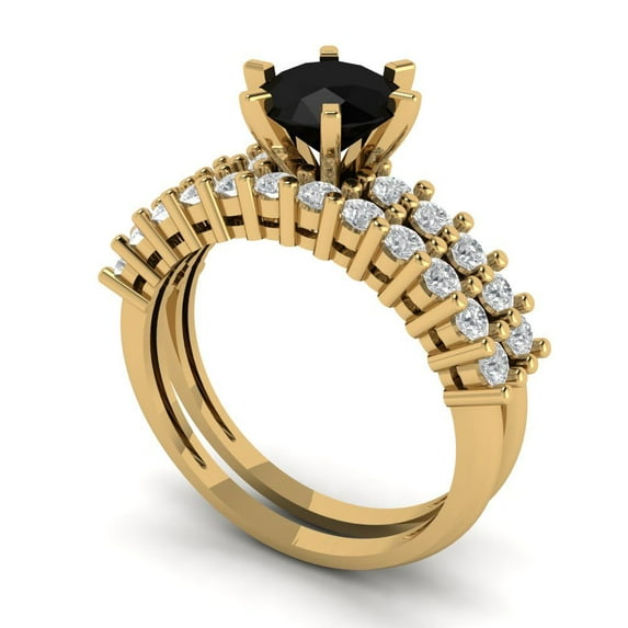 Clara Pucci 14K Yellow Gold 1.66 Natural Onyx Engraveable Engagement Ring + Wedding Band Set