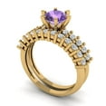 thumbnail image 1 of Clara Pucci 14K Yellow Gold 1.66 Simulated Alexandrite Engraveable Engagement Ring + Wedding Band Set, 1 of 7