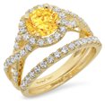 thumbnail image 1 of Clara Pucci 14K Yellow Gold 1.795 Natural Citrine Engraveable Engagement Ring + Wedding Band Set, 1 of 5