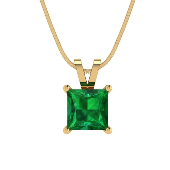 Clara Pucci 14K Yellow Solid Hypoallergenic Gold 1Ct Emerald Princess Cut Solitaire Designer Necklace Pendant For May