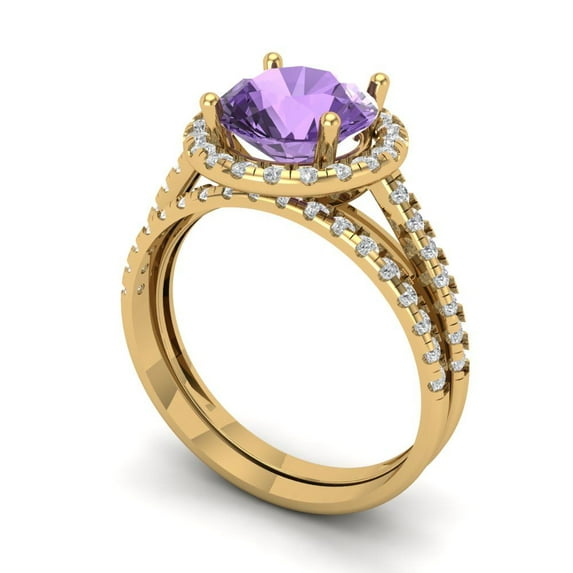 Clara Pucci 14K Yellow Gold 2.52 Simulated Alexandrite Engraveable Engagement Ring + Wedding Band Set