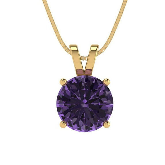 Clara Pucci 14K Yellow Solid Hypoallergenic Gold 2.5Ct Alexandrite Round Brilliant Cut Solitaire Designer Necklace Pendant For June