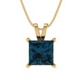 thumbnail image 1 of Clara Pucci 14K Yellow Solid Hypoallergenic Gold 2Ct Natural London Blue Topaz Princess Cut Solitaire Designer Necklace Pendant For December, 1 of 6