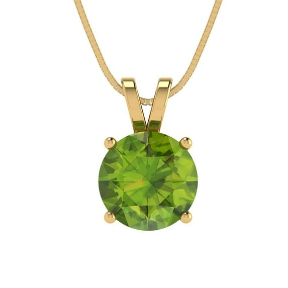 Clara Pucci 14K Yellow Solid Hypoallergenic Gold 2Ct Natural Peridot Round Brilliant Cut Solitaire Designer Necklace Pendant For August