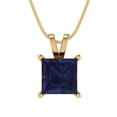thumbnail image 1 of Clara Pucci 14K Yellow Solid Hypoallergenic Gold 2Ct Blue Sapphire Princess Cut Solitaire Designer Necklace Pendant For September, 1 of 6