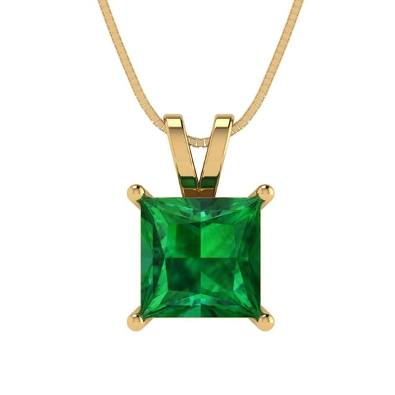 Clara Pucci 14K Yellow Solid Hypoallergenic Gold 2Ct Emerald Princess Cut Solitaire Designer Necklace Pendant For May