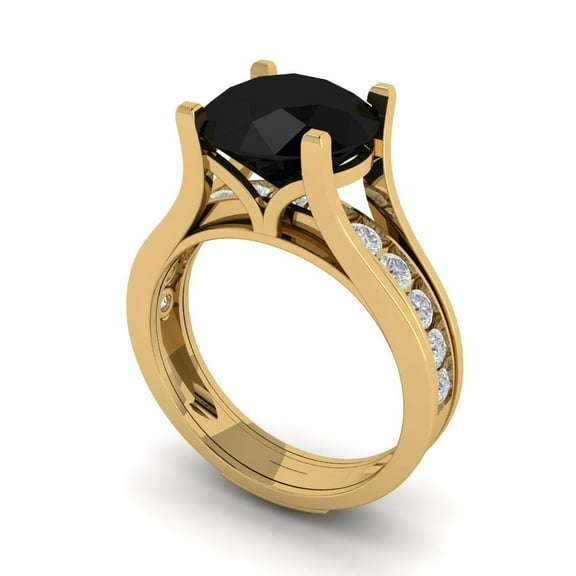 Clara Pucci 14K Yellow Gold 3.39 Natural Onyx Engraveable Engagement Ring + Wedding Band Set