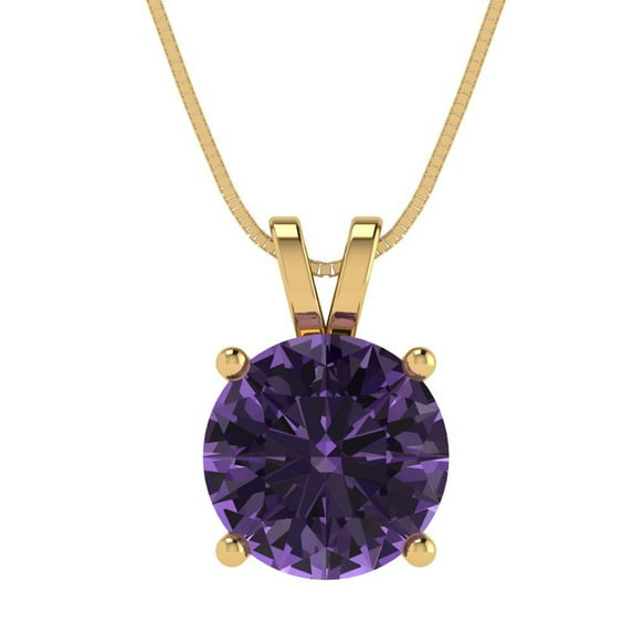 Clara Pucci 14K Yellow Solid Hypoallergenic Gold 3Ct Alexandrite Round Brilliant Cut Solitaire Designer Necklace Pendant For June