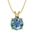 thumbnail image 1 of Clara Pucci 14K Yellow Solid Hypoallergenic Gold 3Ct Synthetic Blue Moissanite Round Brilliant Cut Solitaire Designer Necklace Pendant For April, 1 of 6
