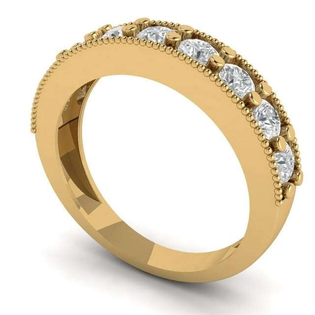 Clara Pucci 14K Yellow Solid Gold Custom Laser Engraved Women's Solid Gold Ring Statement Band With Round Cut 0.81TCW