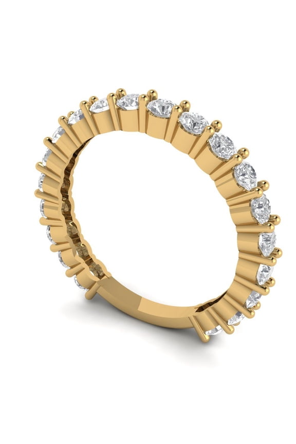 14K Yellow Solid Gold Custom Laser Engraved Women's Solid Gold Ring Eternity Statement Band With Round Cut 1.2TCW