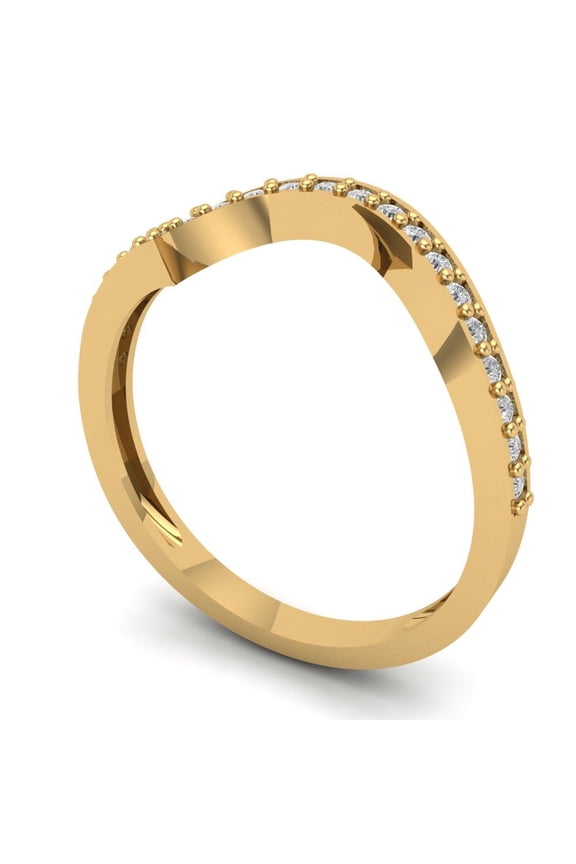 14K Yellow Solid Gold Custom Laser Engraved Women's Solid Gold Ring Stackable Statement Band With Round Cut 0.165TCW