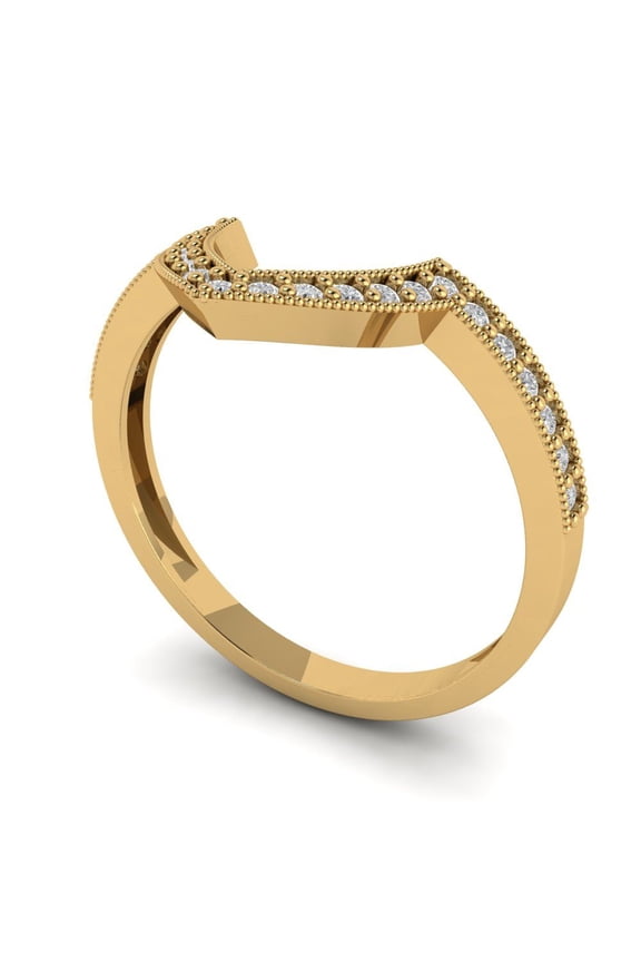 14K Yellow Solid Gold Custom Laser Engraved Women's Solid Gold Ring Stackable Statement Band With Round Cut 0.1875TCW